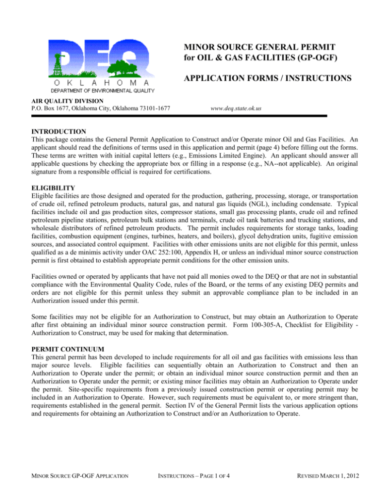 minor source general permit the Oklahoma Department of