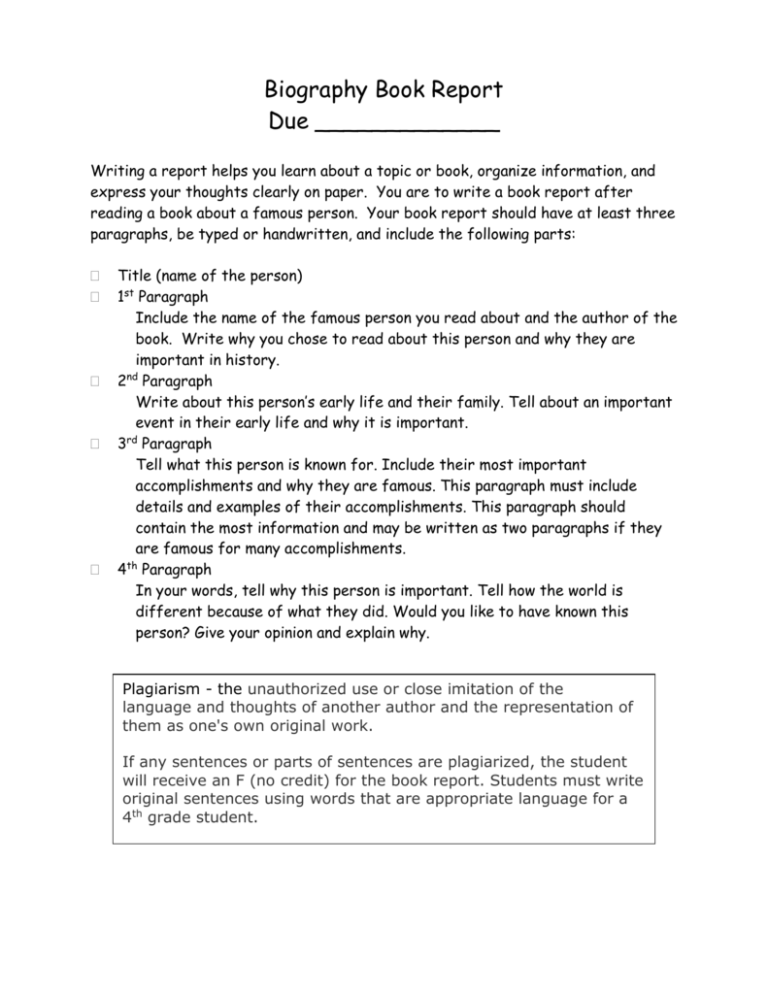 How To Write A Book Report 4th Grade 2854