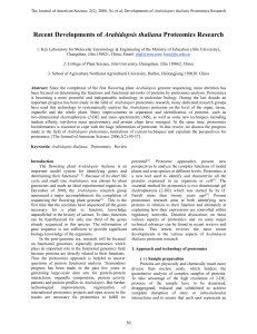 Recent Developments of Arabidopsis thaliana Proteomics Research