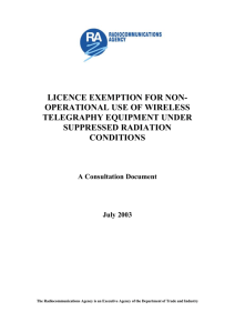 licence exemption for non-operational use of wireless
