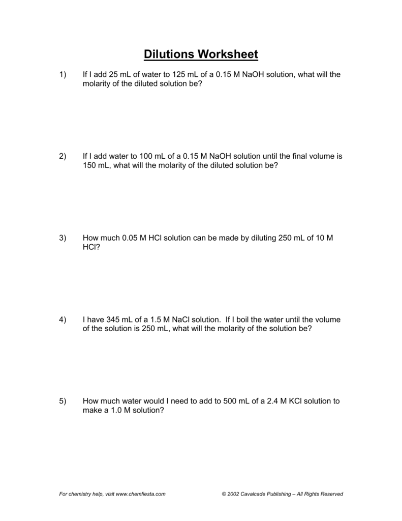 Dilutions Worksheet