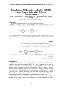 Calculationof Refractive Index Ves For (MBBA) Liquid Crystal