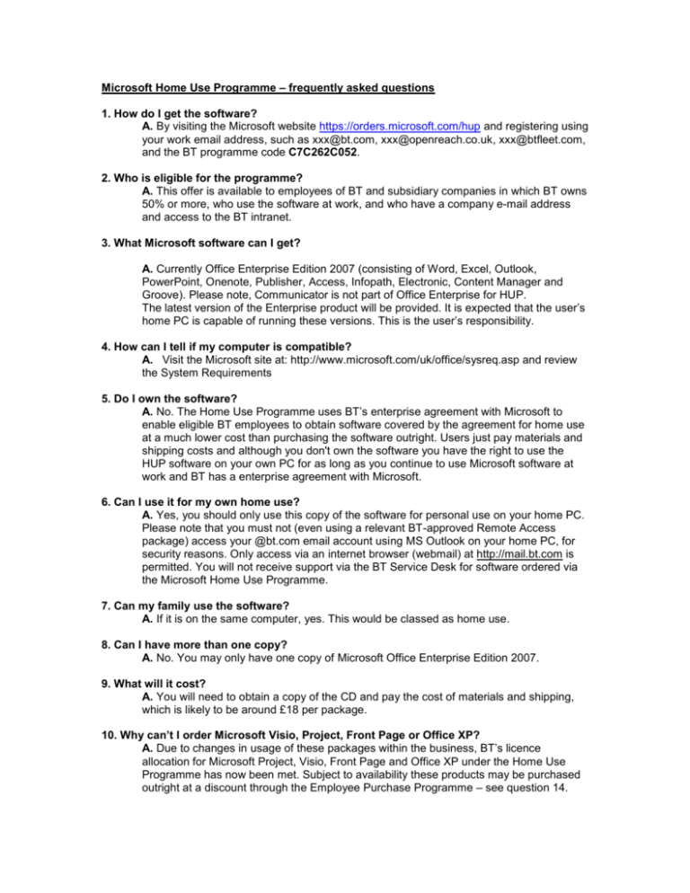 Microsoft Home Use Program frequently asked questions