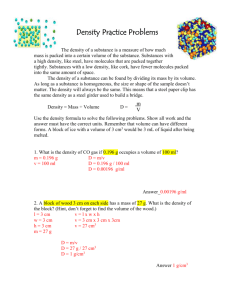 Density Practice Problems Answer Key from class Mon. Sept. 28