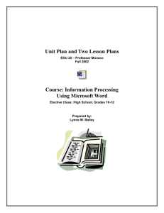 Unit Plan Word Processing