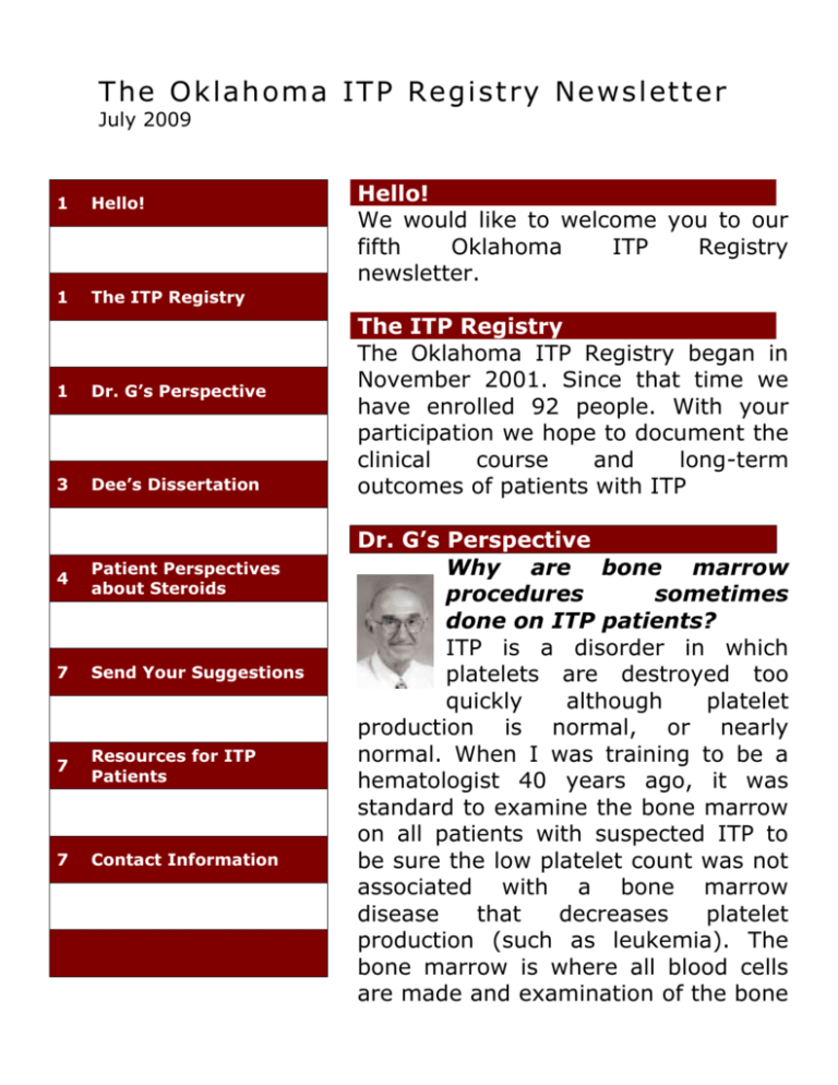 The Oklahoma ITP Registry Newsletter July 2009