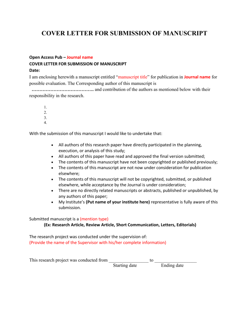 template cover letter for journal submission