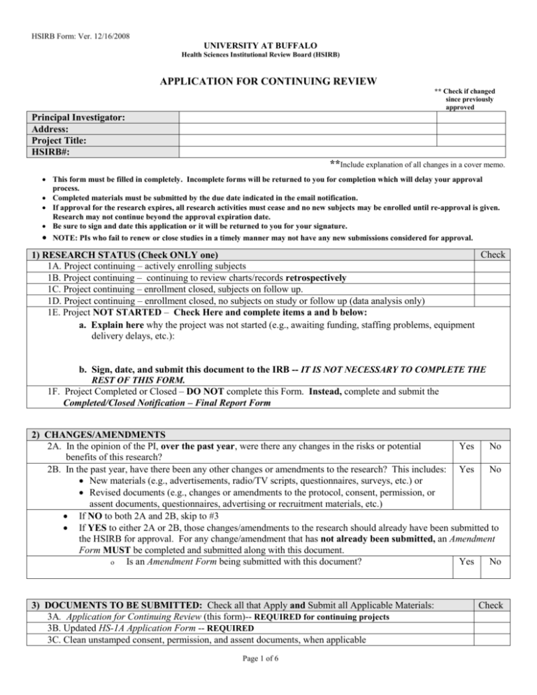 renewal application for continuing review