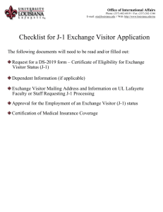 J-1 Exchange Visitor Checklist - Office of International Affairs