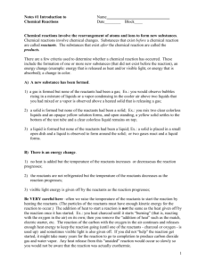 Notes 1 Introduction to Chemical Reactions