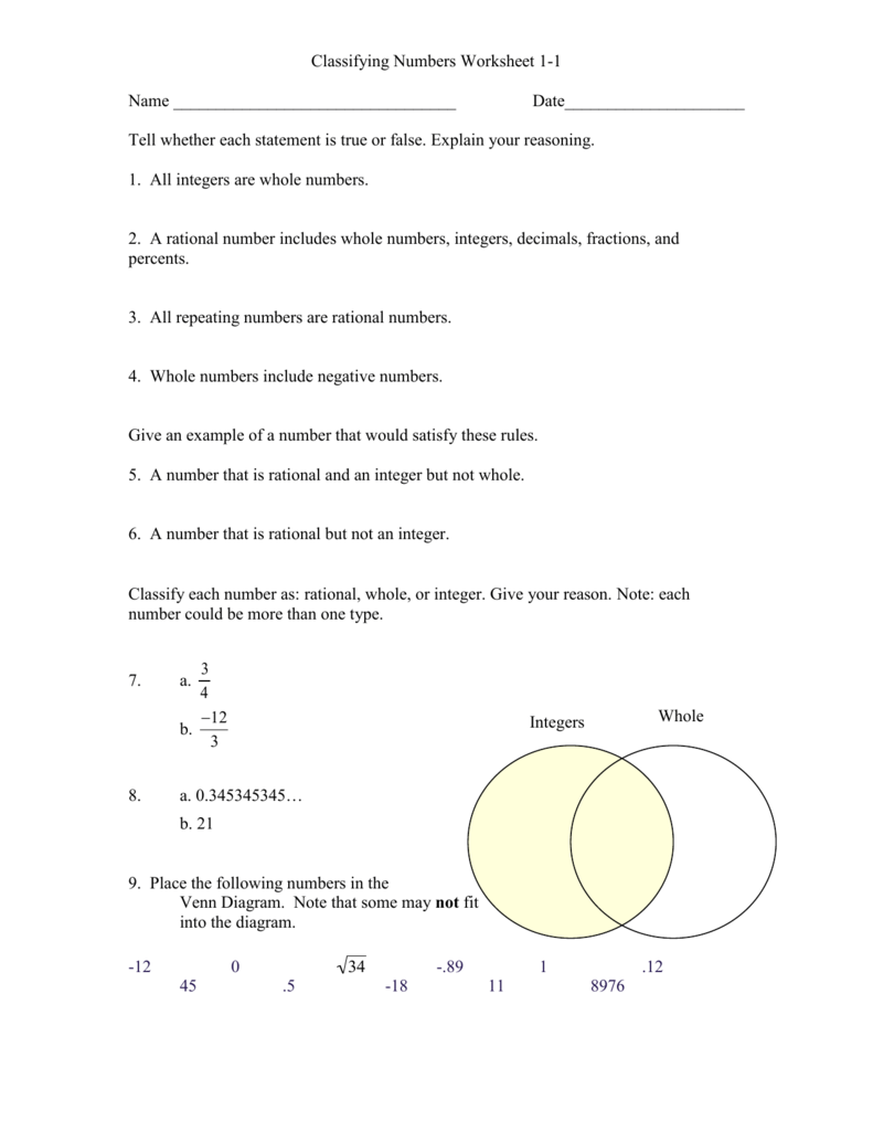 Classify these numbers as either rational or irrational and explain Throughout Classifying Rational Numbers Worksheet