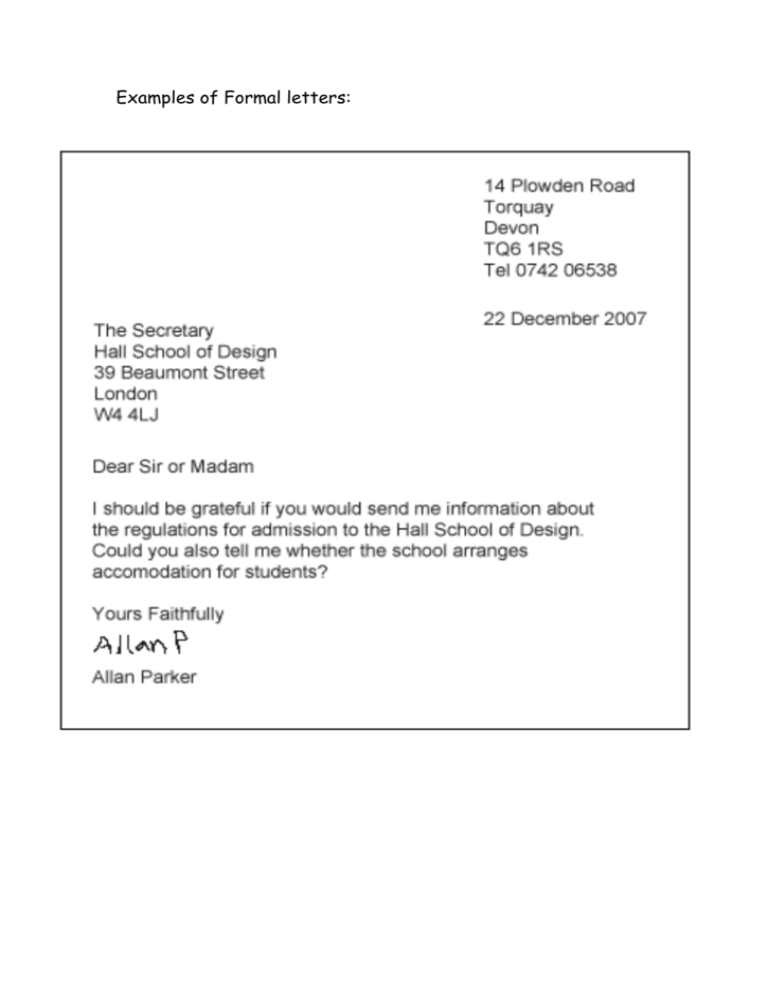 Example Of Formal Resume Letter