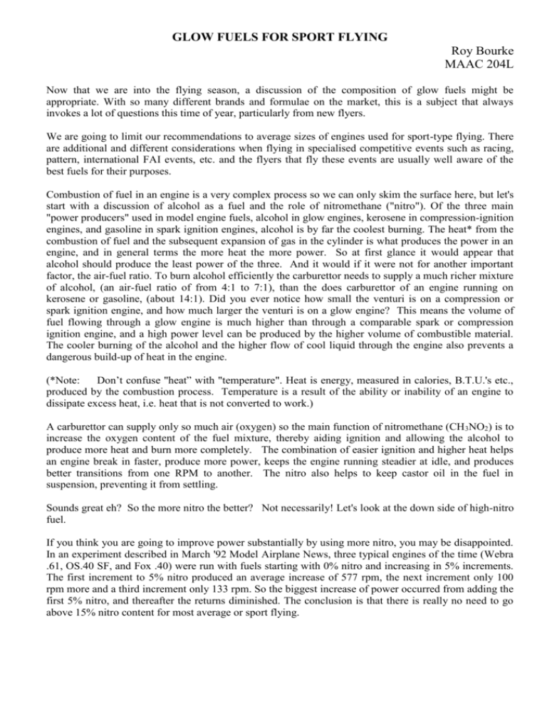 GLOW FUELS FOR SPORT FLYING Aurora Model Aircraft Club