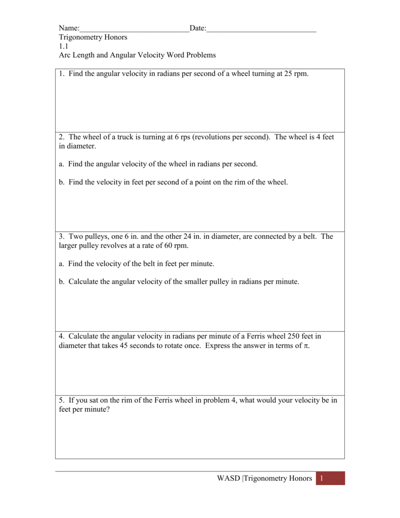 Worksheet 1111.1111 Arc Length and Angular Velocity Word Problems Pertaining To Speed Practice Problems Worksheet