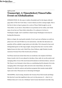 Transcript: A TimesSelect/TimesTalks Event on Globalization