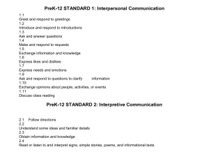 PreK-12 STANDARD 1: Interpersonal Communication