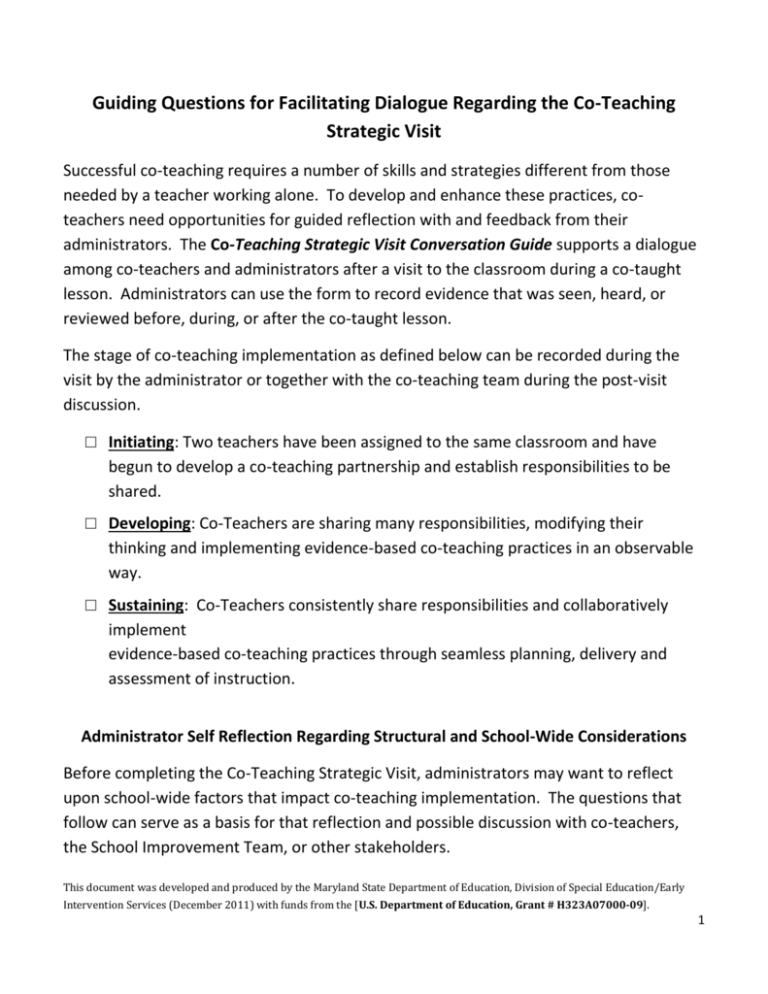 Guiding Questions to Support the Strategic Visit Guide.
