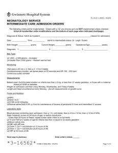 Neonatal Intermediate Care Admission Orders