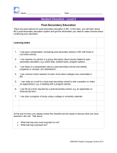 Post-Secondary Education Checklist - ELSA5AA