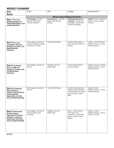 WEEKLY PLANNER Unit: Week: Genre: Skill: Strategy: Spelling