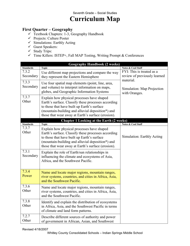 Curriculum Mapping 7th Grade Social Studies