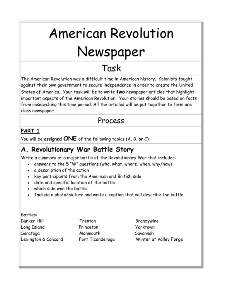 american revolution term paper