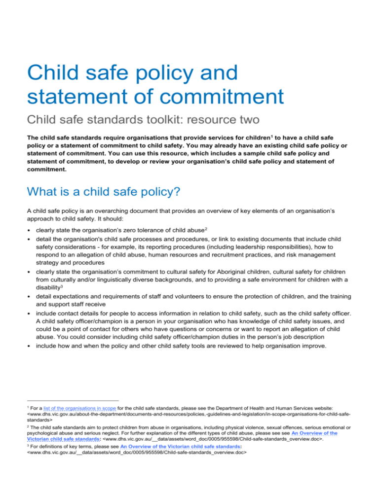 Child Safe Policy And Statement Of Commitment