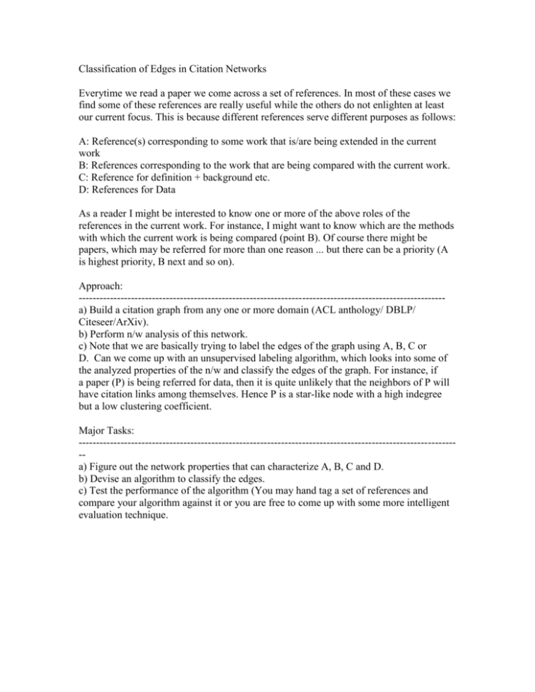 Classification Of Edges In Citation Networks