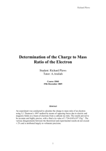 Determination of the Charge to Mass Ratio of the Electron