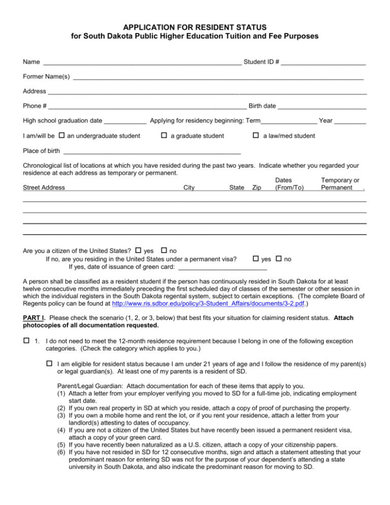 residency application South Dakota State University