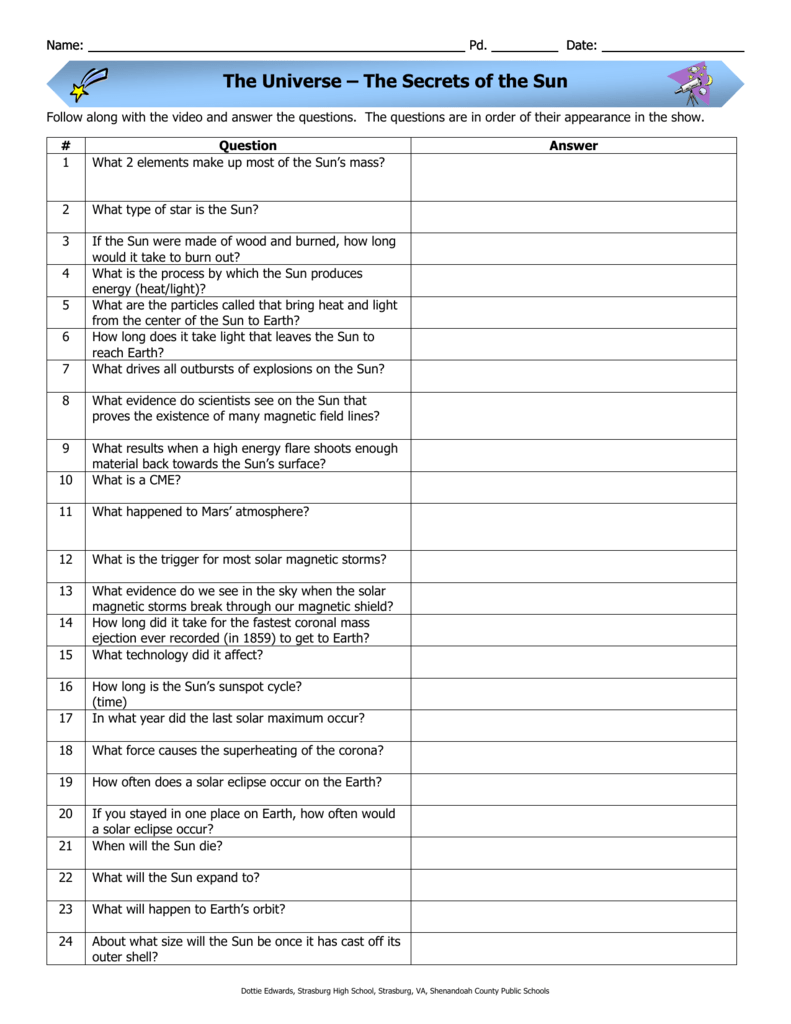 The Universe Secrets Of The Sun Worksheet Answers