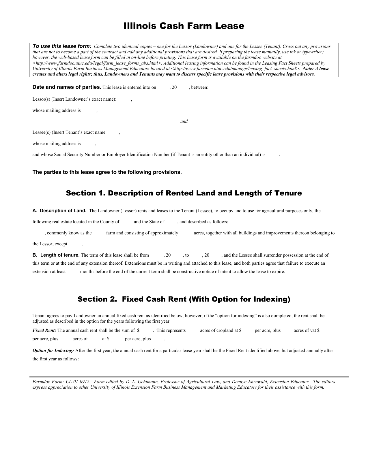 Illinois CropShare Cash Farm Lease