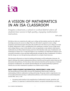 A Vision of Mathematics in an ISA Classroom