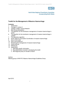 Toolkit for the Management of Major Haemorrhage