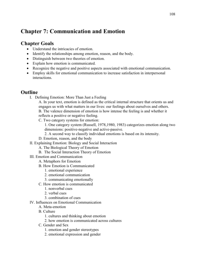 Interpersonal Communication and Emotion