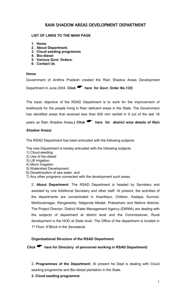 Rain Shadow Areas Development Department