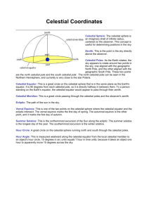 Celestial Coordinates Celestial Sphere: The celestial sphere is an