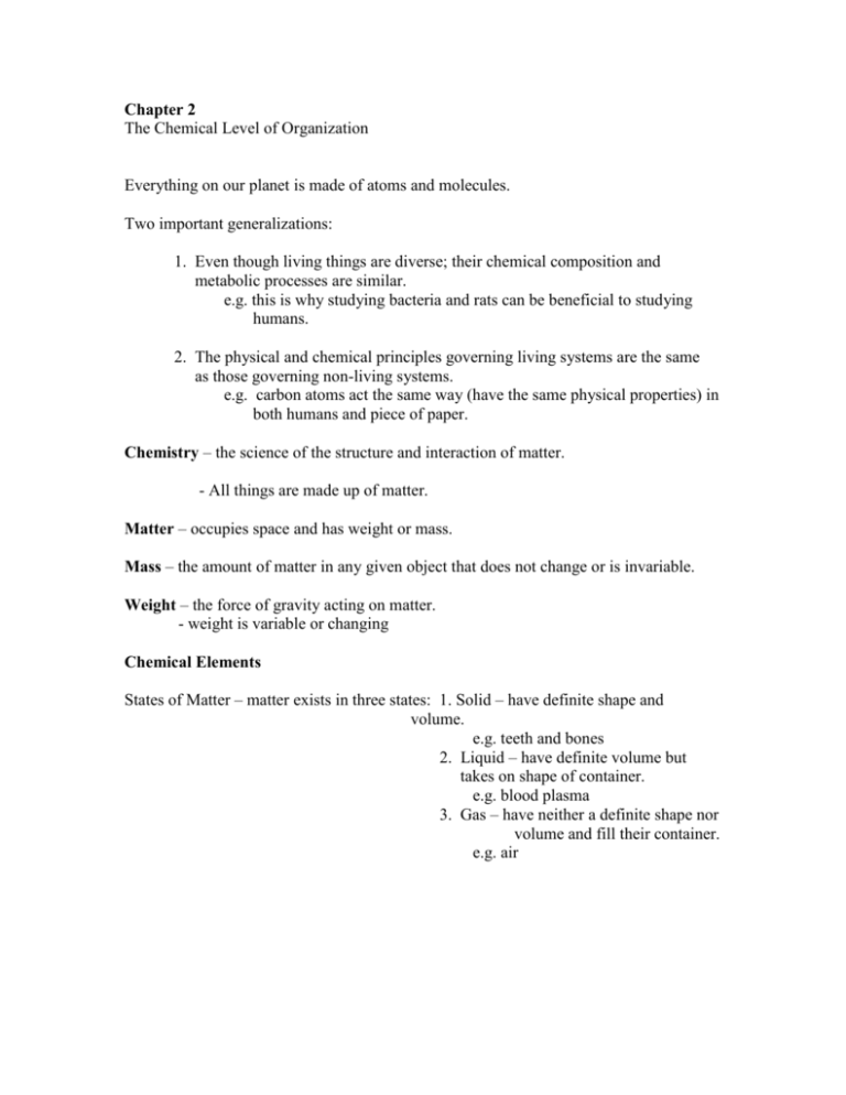 Chapter 2 The Chemical Level Of Organization