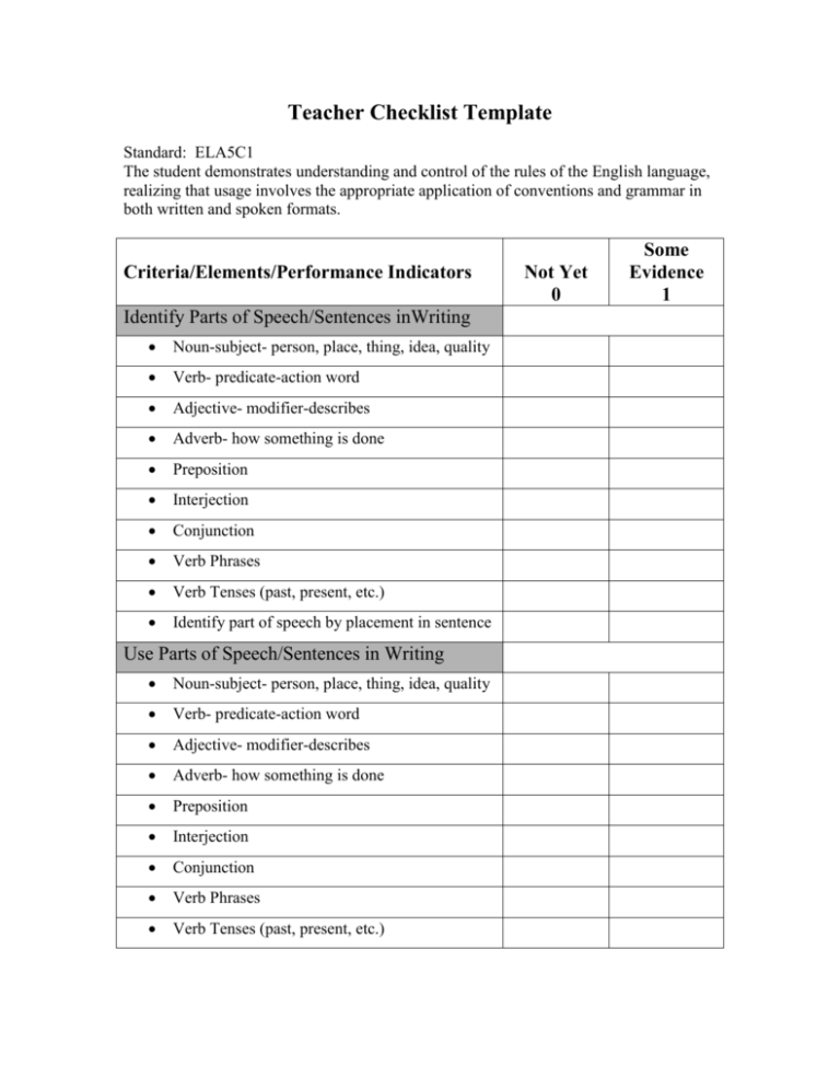 Teacher Checklist Template Printable Teacher Checklist Template