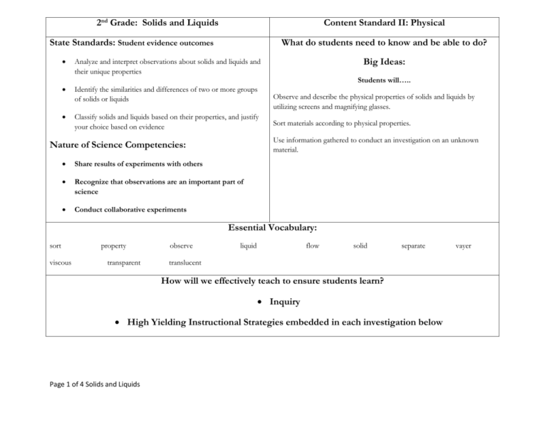 2nd Grade Solids and Liquids
