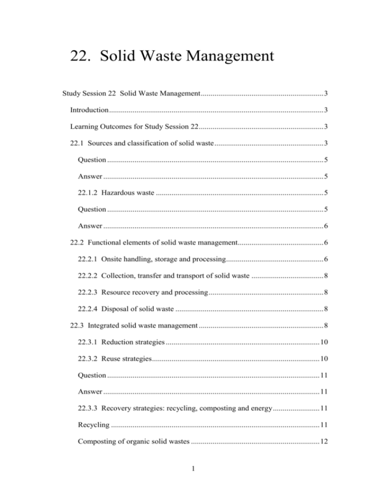 Study Session 22 Solid Waste Management