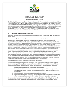 our Maple Farm Equipment Customer Privacy Policy Document