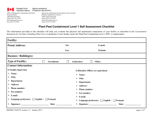 Plant Pest Containment Level 1 Checklist