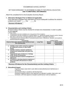 Team Worksheet for Determination of Emotional Disturbance
