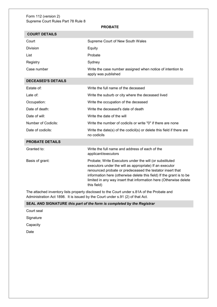 form-112-grant-of-probate