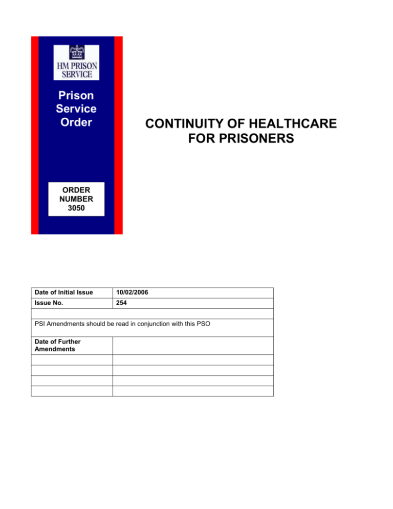 3050 continuity of healthcare for prisoners