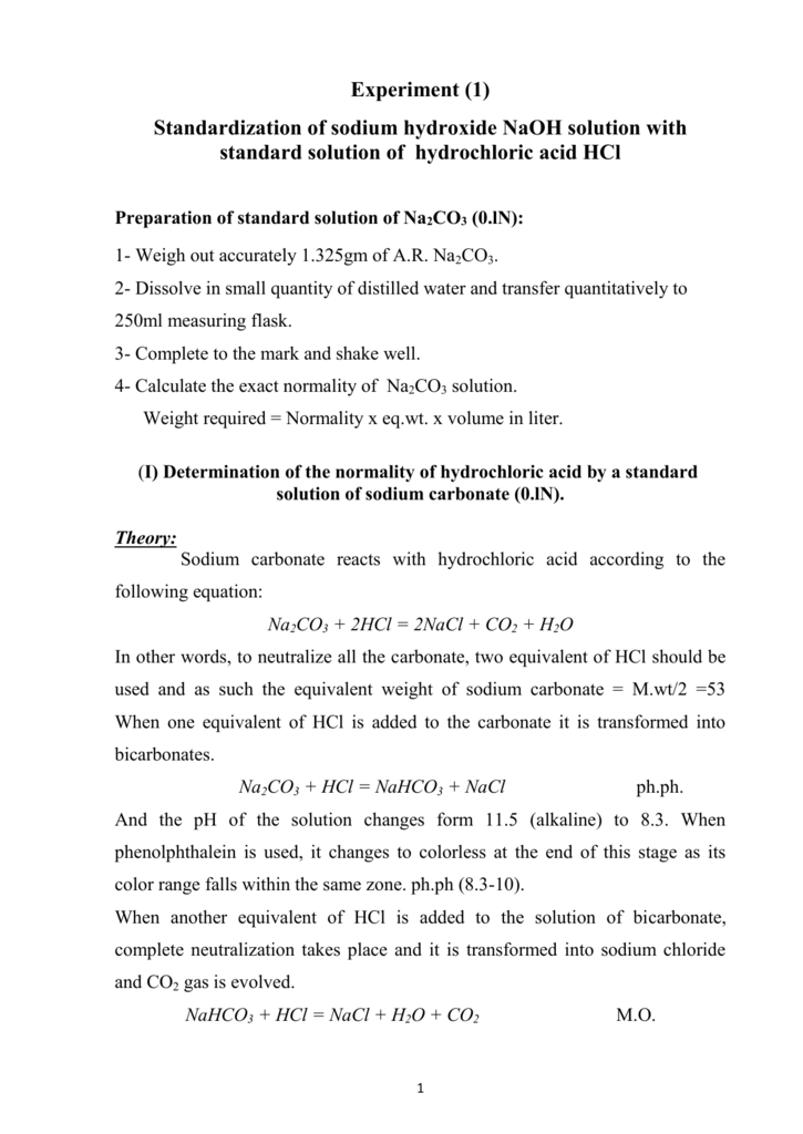 experiment standardization of sodium hydroxide solution