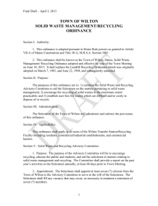 Final Draft – April 3, 2013 TOWN OF WILTON SOLID WASTE
