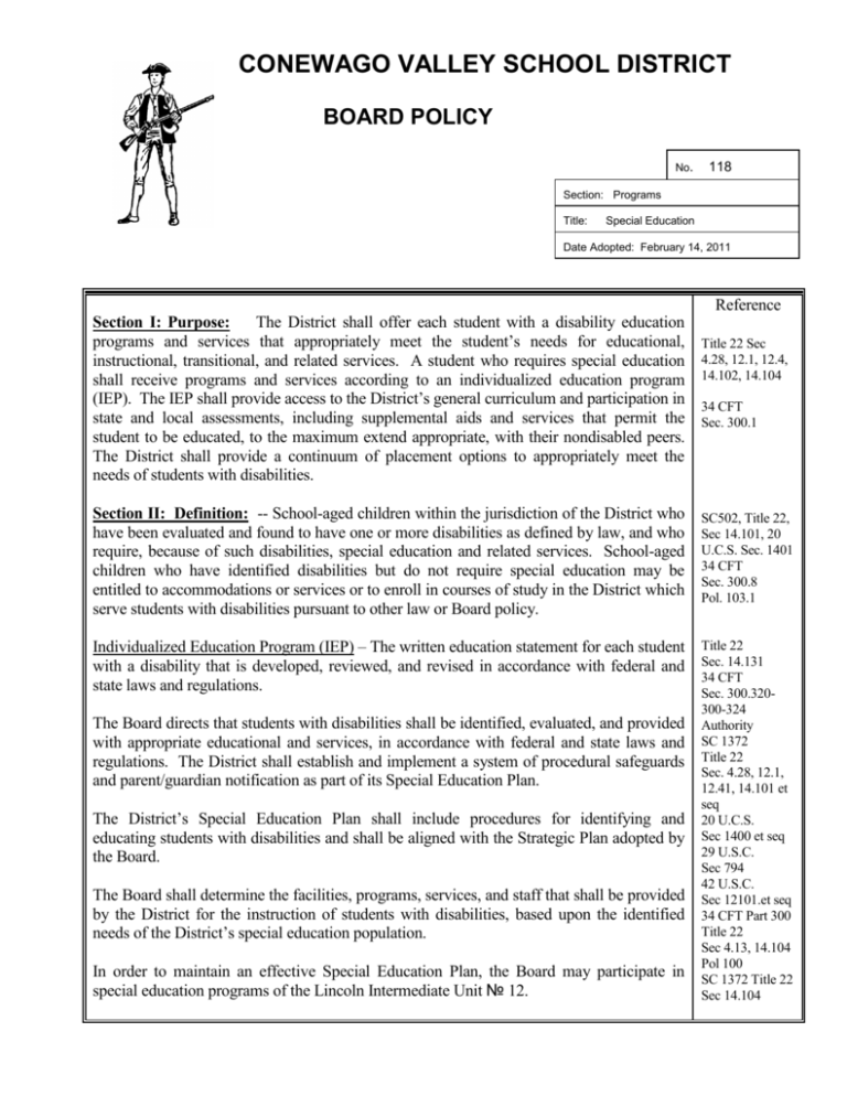Special Education Conewago Valley School District