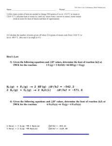 File: Hess`s Law, Calorimetery, Book Problems Name Period 1